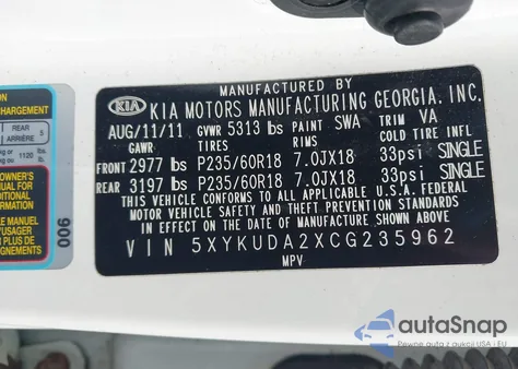 2012 Kia Sorento Ex V6 from USA, damaged, VIN 5XYKUDA2XCG235962